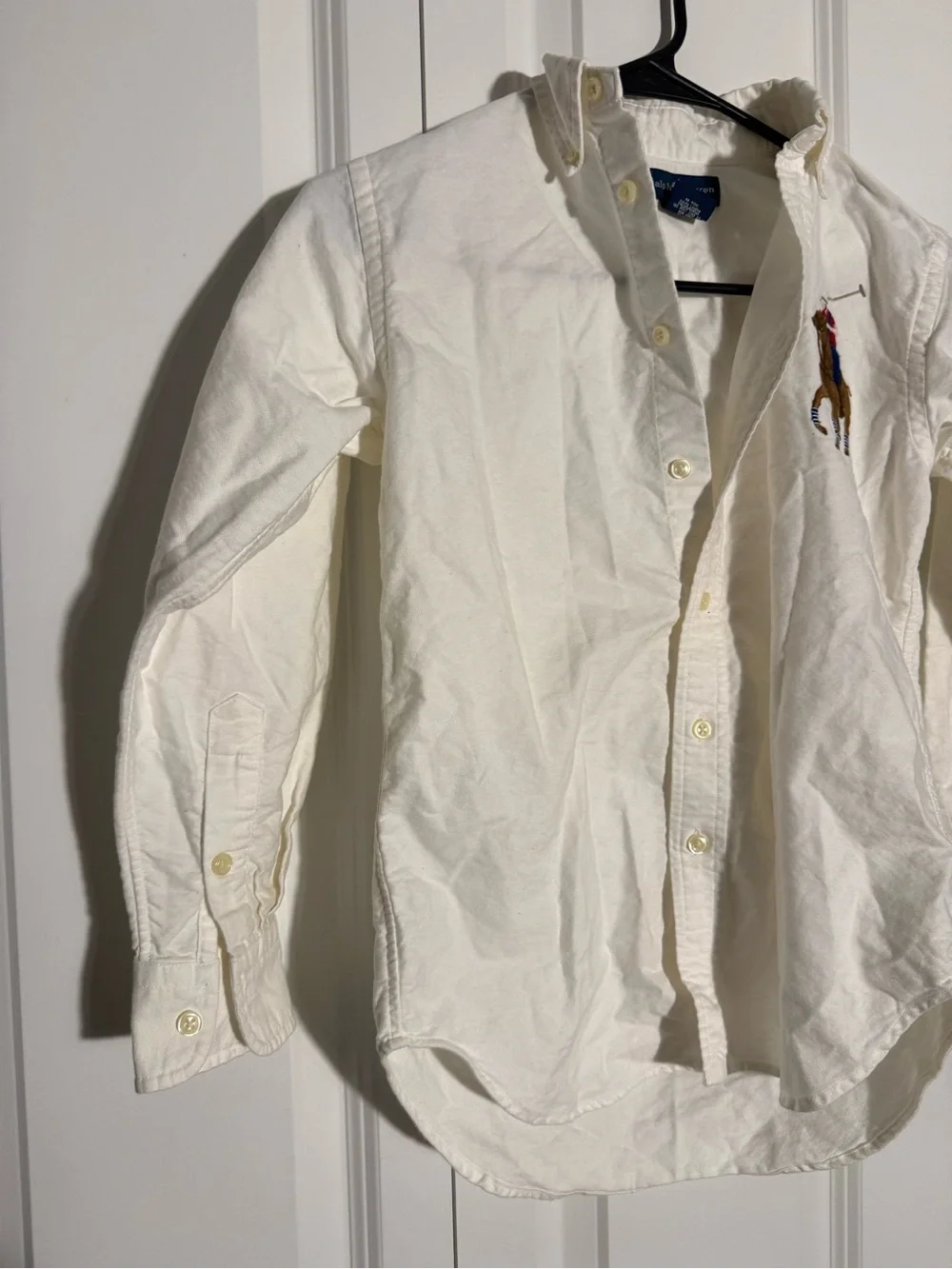 Ralph Lauren White Button-Down Shirt with Polo Pony Embroidery
